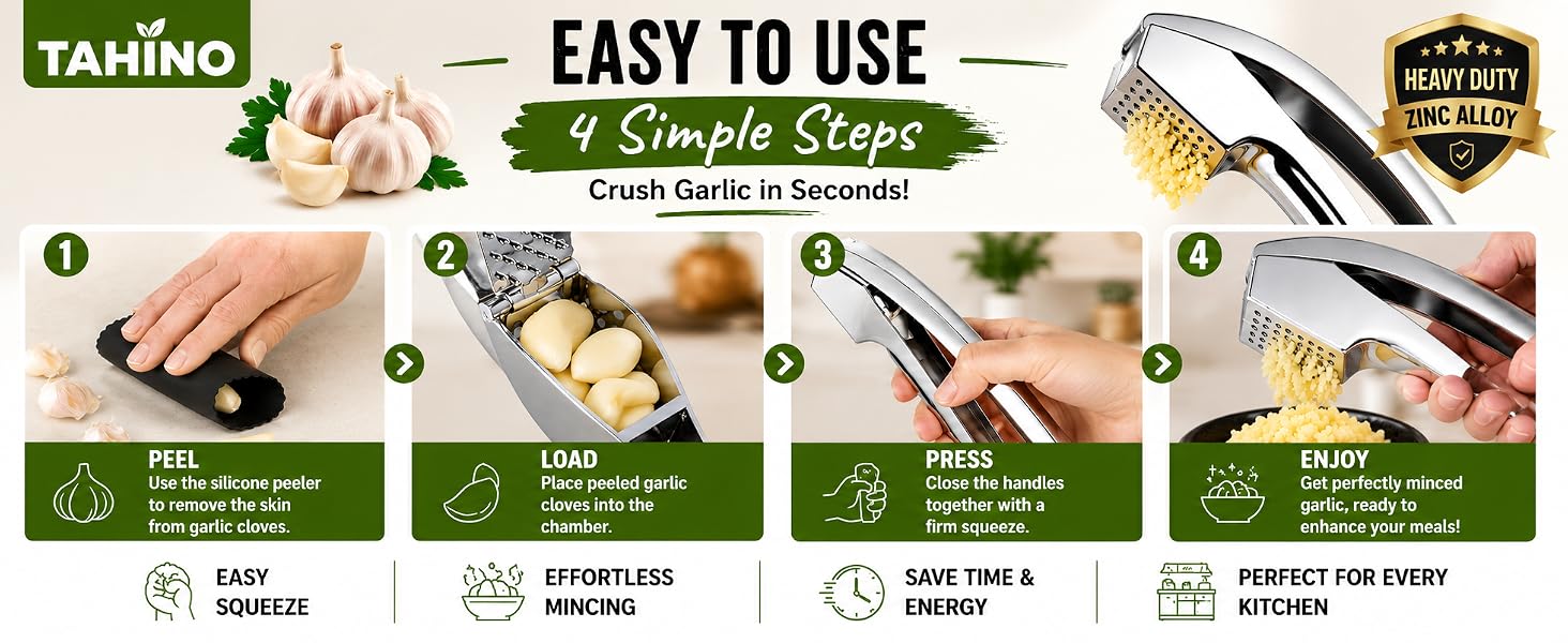 Easy to used 4 simple steps crush garlic in seconds