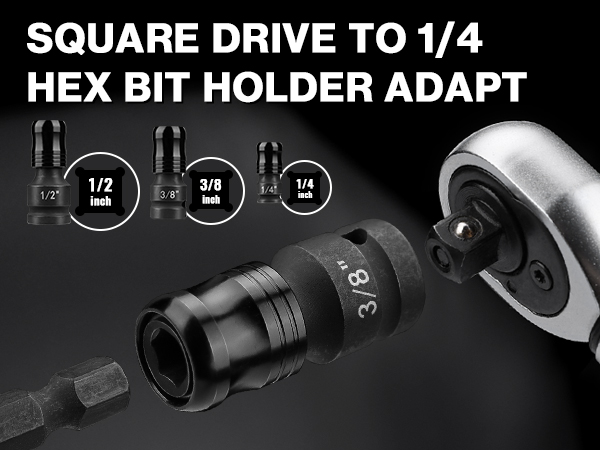 1/2" 3/8" 1/4" Square to 1/4 Hex Adapter