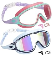 Wenwasno 2 Pack Anti-Fog Anti-UV Wide View Swimming Goggles for Kids 3-14