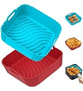 Redfly 2 Pack Air Fryer Silicone Liners, Square Airfryer Liners, Silicone Air Fryer Liners Reusab...