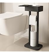 Wealone 4-in-1 Black Toilet Paper Holder Stand with Storage Shelf Box, 360° Rotating Bamboo Free ...