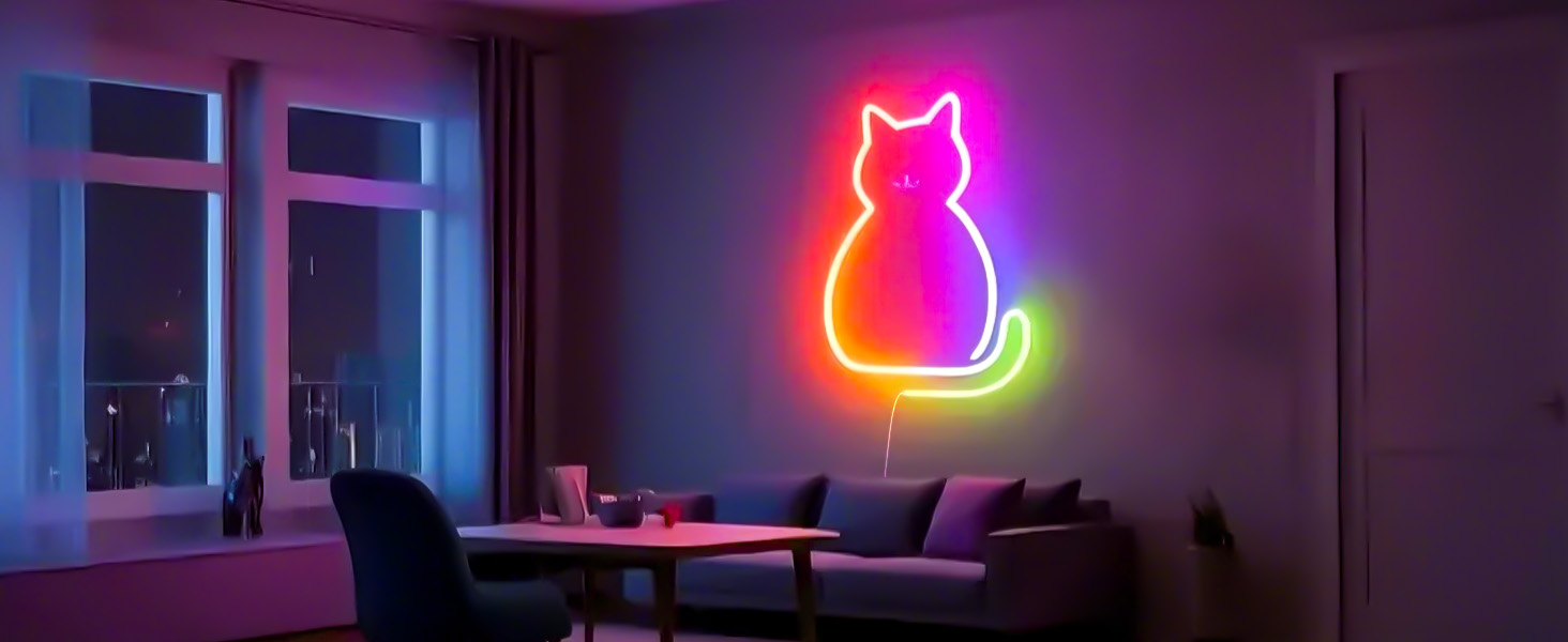neon cat on a table