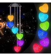PACETAP Heart Solar Wind Chimes Outdoor,LED Solar Wind Chimes Color Changing Mobile Wind Chime Wa...
