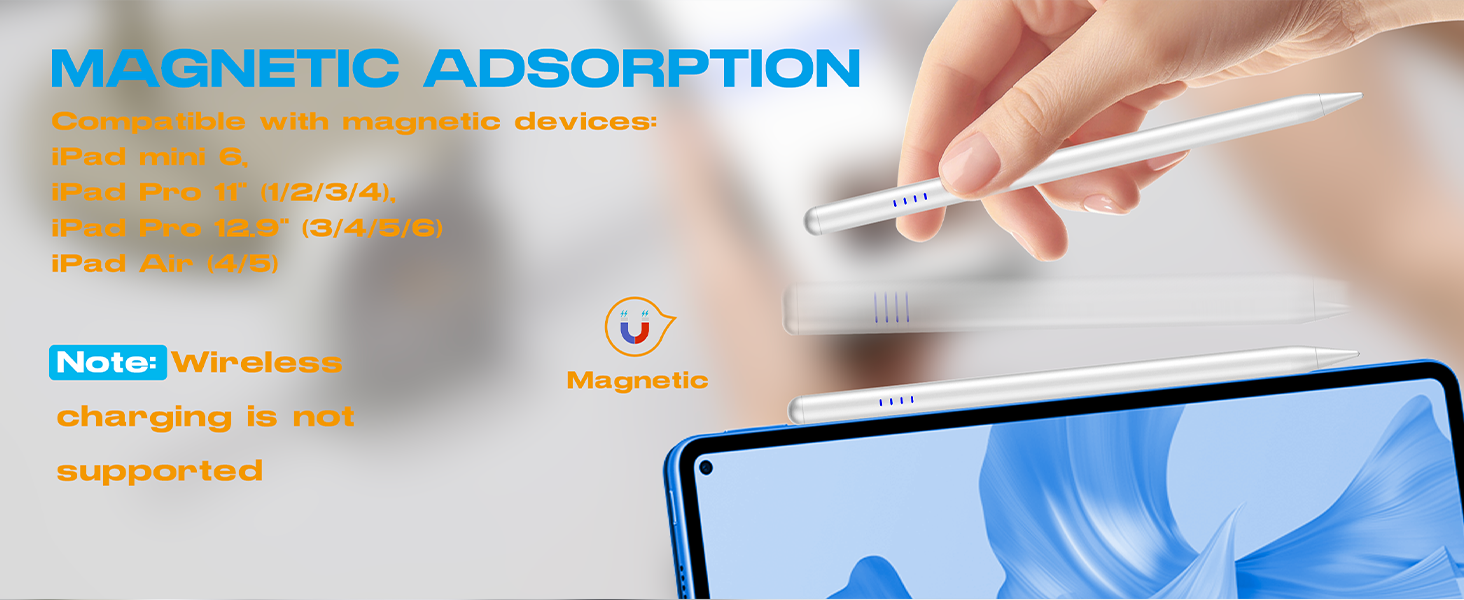 Magnetic charging feature demonstration for a mobile device, with text overlay describing magnetic adsorption capabilities.