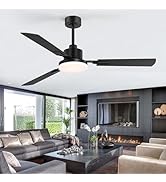 ZYD Ceiling Fans with Lights, 52 Inch Ceiling Fan with Light and Remote, Farmhouse Black Fan with...