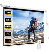 WASJOYE Motorised Projector Screen 100" - 4:3 Electric Projector Screen Wall/Ceiling Mount with R...