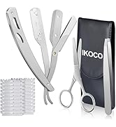 Straight Razor for Men, IKOCO Black Straight Edge Razor Kit with 20PCS Barber Shaving Blades, Lea...
