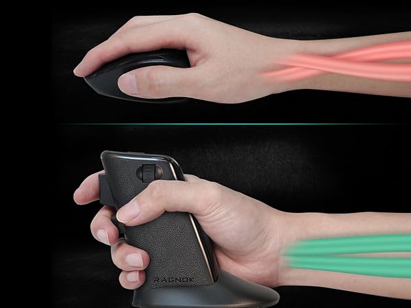 Ergonomic vertical grip design of the RAGNOK FireGrip gaming mouse for improved comfort.