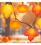 Fall String Lights - 8.5Ft LED Maple Leaf Pumpkin Lights String, 3D Leaves Pumpkin String Lights ...