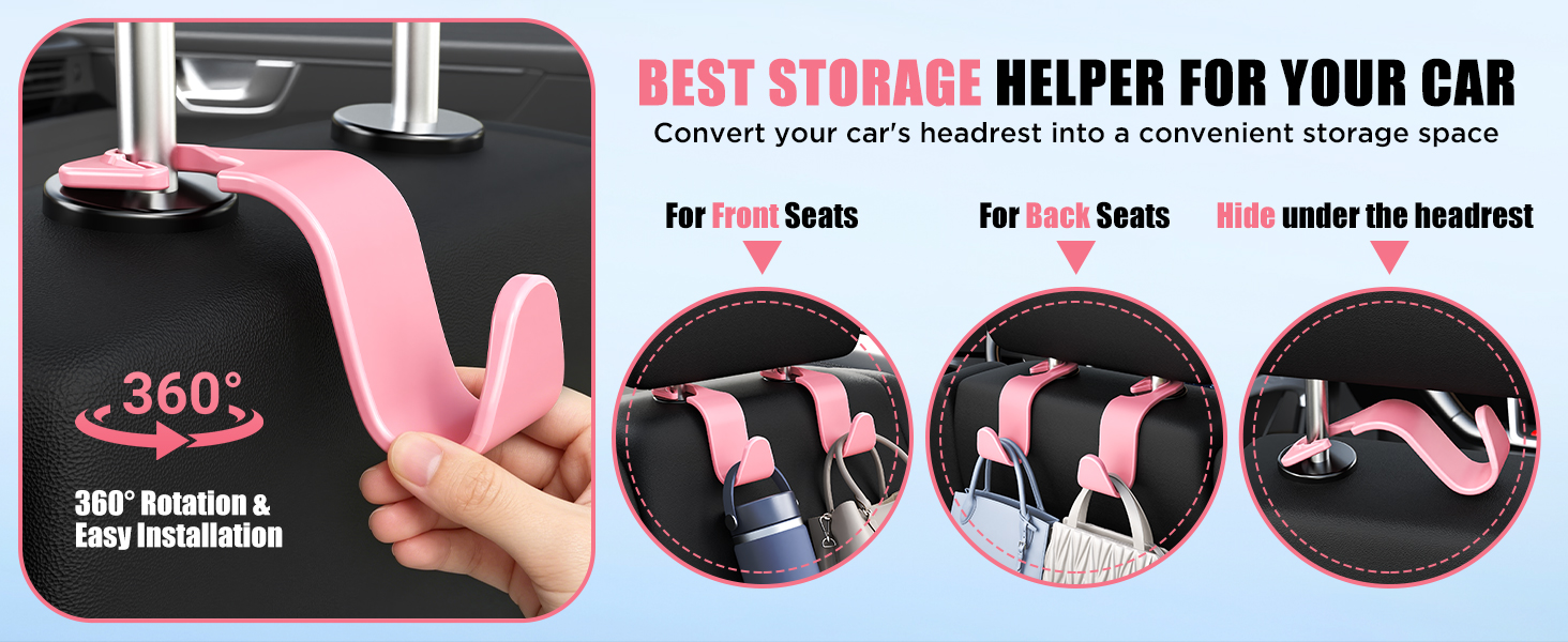 Car seat headrest hooks