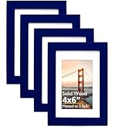 KINLINK 4x6 Picture Frames Navy, Solid Wood Frames with Acrylic Plexiglass for 3.5x5 with Mat or ...