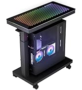 EUREKA ERGONOMIC Height Adjustable Computer Tower Stand, Illuminated Glass Panel PC Stand w/RGB L...