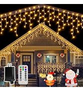 Ollny Icicle Lights for Outside 504LED 41FT, Warm White Christmas Light with Remote 8Modes Timers...
