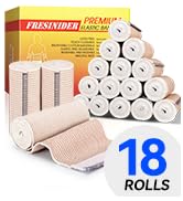 FRESINIDER Premium Elastic Bandage Wrap, 18 Pack 4" Cotton Latex Free Compression Bandage Wrap wi...