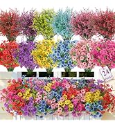 SHareconn 24 Bundles Artificial Flowers for Outdoors Decoration, Faux Plants Fake Silk Colorful D...