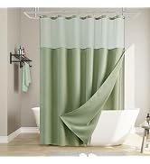 Naturoom Sage Green Waffle Shower Curtain Set with Snap-in Liner, Modern Waffle Weave Heavyweight...
