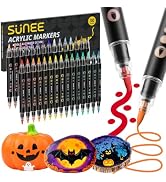 SUNEE 30 Colors Acrylic Paint Markers, Dual Tip with Bullet and Brush Tip Paint Pens with Automat...