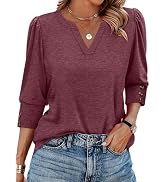 WIHOLL 3/4 Length Sleeve Womens Tops with Button Cuffs Blouses Dressy Casual V Neck Summer Outfit...