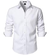 JEMITOP Men's Stretch Linen-Like Long Sleeve Button Down Shirts Casual Beach Wedding Dress Shirt