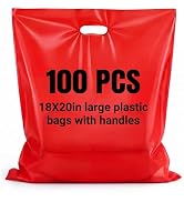 Maitys 100 Pcs 18"x20" Rose Red Plastic Bags with Handles Large Merchandise Shopping Bags for Sma...