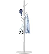 Aibiju Standing Coat Rack Stand with 8 Hooks, Wooden Coat Tree Hanger Kids Coat Rack with Round B...