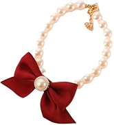 Red Fashions Dog Collar, Pet Pearl Necklace Diamond Crystal Cats Collar, Kitten Puppy Jewelry Col...