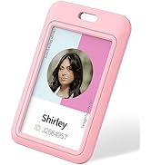 Uniclife 3 Pack Sliding ID Badge Holder Hard Pink Vertical Plastic Card Case Protector Pouch with...