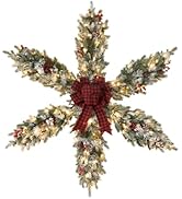 YEAHOME 48 Inch Large Christmas Wreath, 4 FT Pre-Lit Snowy Christmas Star Wreaths for Front Door ...