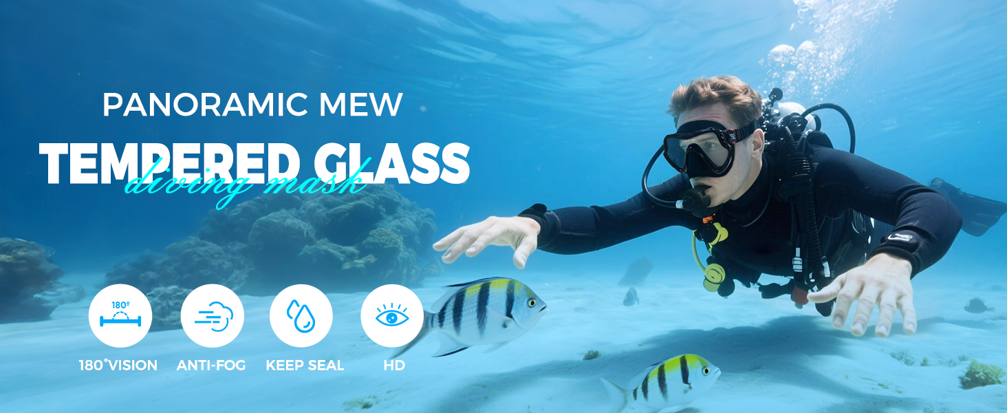 EXP VISION Professional Tempered Glass Scuba Diving Mask for men and women