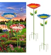 Retyion 2 Pack Bird Bath for Outside, Outdoors Garden Decor Flower Birdbath | Colorful Metal Bird...