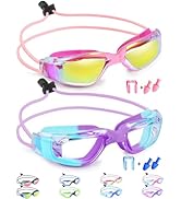 Vvinca Kids Swim Goggles with Bungee Strap 2pc, Toddler Goggles Anti-Fog& Anti-UV, No-Leak No Hai...