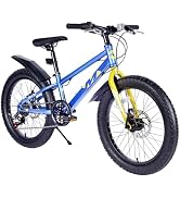 Chrisphil 20 Inch Kids Fat Tire Mountain Bike for Boys & Girls (Age 5+) - Dual Disc Brakes, 7-Spe...