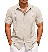COOFANDY Cuban Guayabera Shirts for Men Short Sleeve Casual Button Down Shirts Summer Vacation Sh...