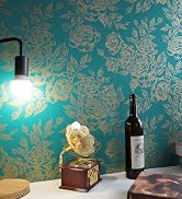 CiCiwind Peel and Stick Wallpaper Green and Gold Contact Paper Floral Wallpaper Removable Self Ad...