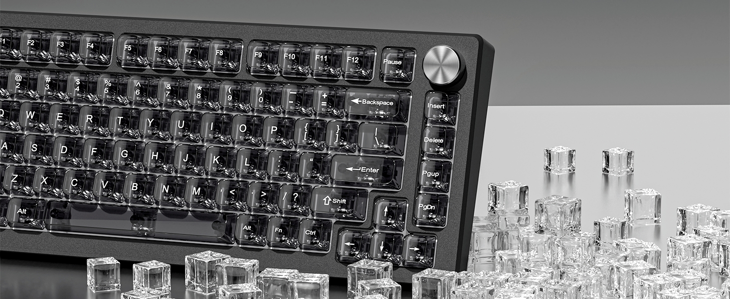 womier Grey Clear keycaps,Transparent keycaps,Ceramic Jelly Key caps Set,Shine Through