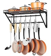 OROPY 23 Inch Wall Mounted Pot Rack Storage Shelf with 2 Tier Hanging Rails 12 S Hooks included, ...