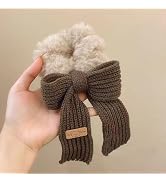 Fuzzy Scrunchies Big Bow Hair Bands Soft Brown Elastic Hair Ties for Thick Thin Hair Cute Stretch...