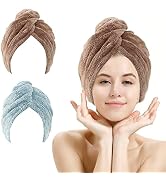 M-bestl 2 Pack Hair Drying Towels, Hair Wrap Towels,Absorbent Microfiber Hair Towel Turban with B...