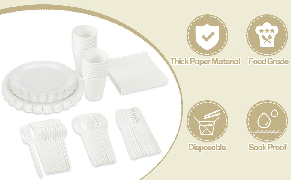 white paper plates and napkins