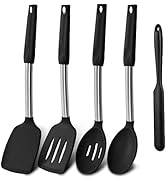 Silicone Cooking Spatulas and Spoons, 5 Pack Heat Resistant Solid & Slotted Silicone Cooking Uten...