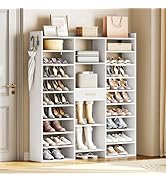HOOBRO 10 Tier Shoe Rack Tall, 47" Large Wooden Shoe Rack Organizer, 61" Tall Shoe Shelf with Cub...