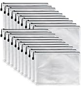 Slomg 20 Pack Mesh Zipper Pouch Bags with Label Pocket, 13 x 9.37 in Black Plastic Zip File Folde...
