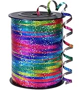 OMISELIO 500 Yard Rainbow Ribbon Curling, Balloon Ribbon-Balloon String, Shiny Metallic Curly Rol...