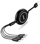 SIQIWO Multi Charging Cable 4 in 1 3A 2.9FT, Universal One-Way Retractable USB Charger Cord Adapt...