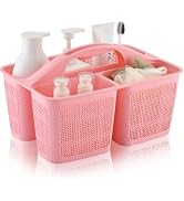 Plastic Pink Shower Caddy Basket, Divided Cleaning Portable Shower Basket with Handle Compartment...