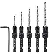 AIMLENTOOL Countersink Drill Bit Set, 5PCS Tapered Drill Bits, Countersink Set with 1/4" Hex Shan...
