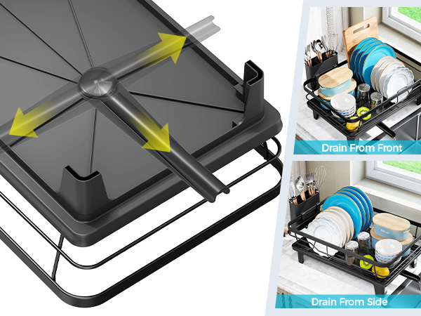 Black roof cargo box with yellow attachment straps shown at angle. Right side displays two labeled installation steps: 'Clean From Front' and 'Clean From Side' with blue mechanism components.