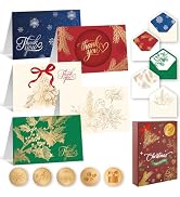 Thboxes 50 Pack Christmas Thank You Cards with Envelopes and Stickers, 5 Designs Foiled Christmas...