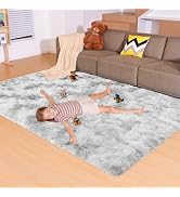 Mhyup 5x7 Tie-Dyed Grey Rugs for Living Room Bedroom, Fluffy Large Area Rug Soft Shag Non-Slip Ca...