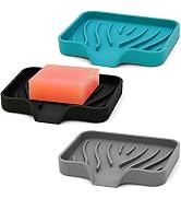 3-Pack Premium Dishes for Bar Soap, Easy to Clean, Soft Silicone Self Draining Soap Tray/Holder f...